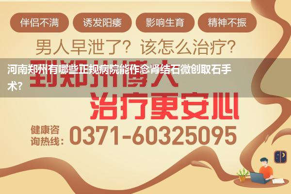 河南郑州有哪些正规病院能作念肾结石微创取石手术?